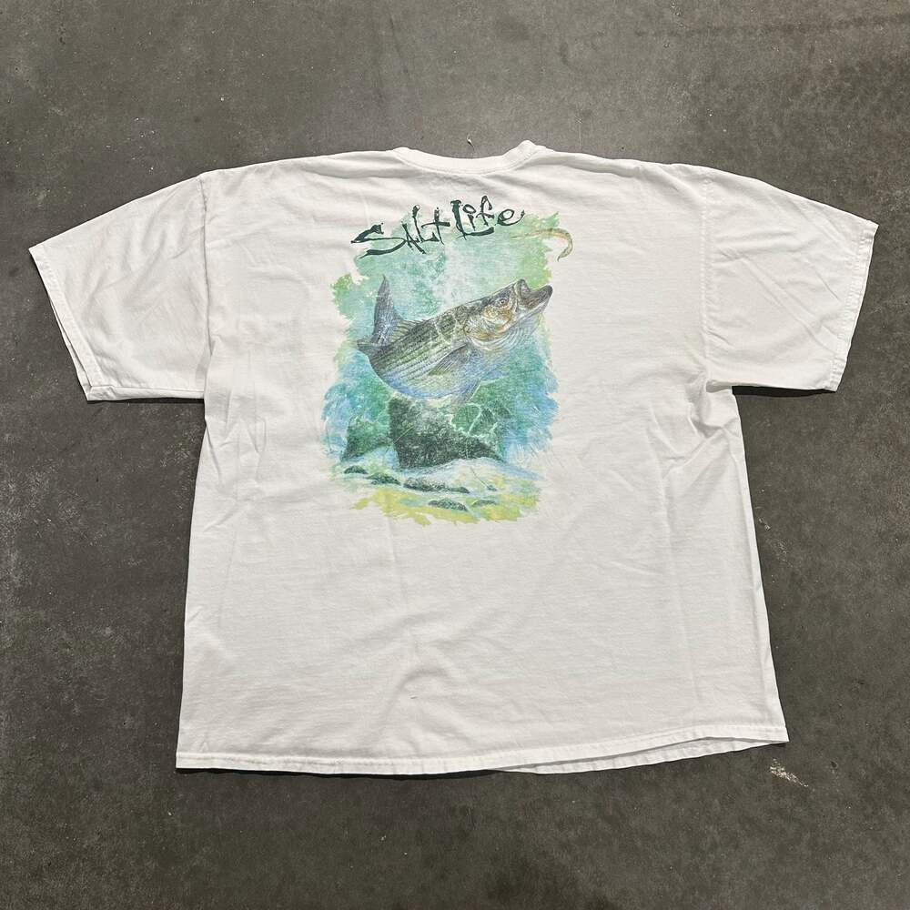 Salt Life Striped Bass Graphic Pocket T-Shirt White XXL